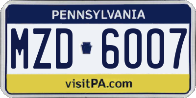 PA license plate MZD6007
