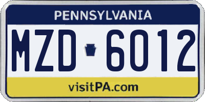 PA license plate MZD6012