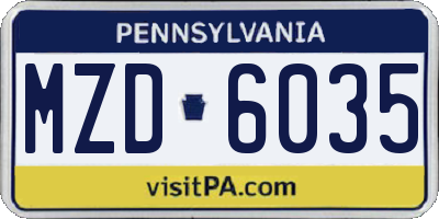 PA license plate MZD6035