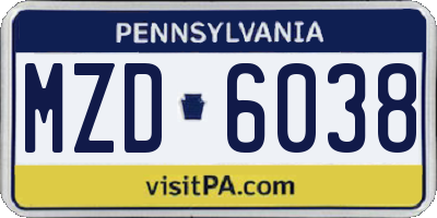 PA license plate MZD6038