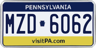 PA license plate MZD6062
