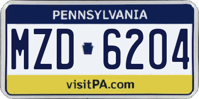 PA license plate MZD6204