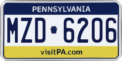 PA license plate MZD6206