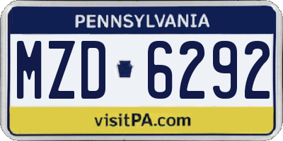 PA license plate MZD6292