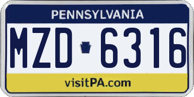 PA license plate MZD6316