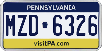 PA license plate MZD6326
