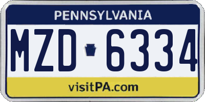 PA license plate MZD6334