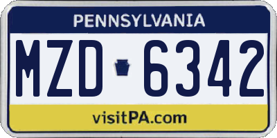 PA license plate MZD6342