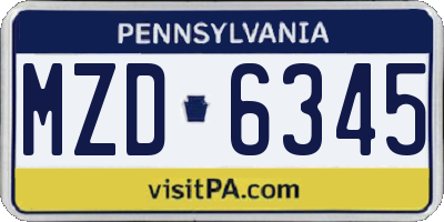 PA license plate MZD6345