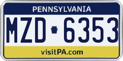 PA license plate MZD6353