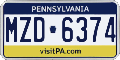 PA license plate MZD6374