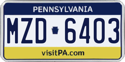 PA license plate MZD6403