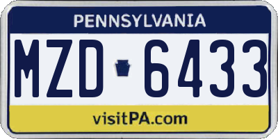 PA license plate MZD6433