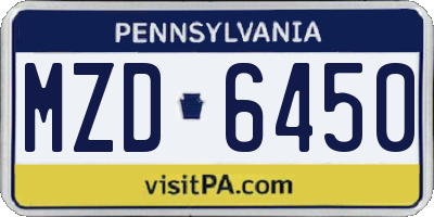 PA license plate MZD6450
