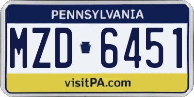 PA license plate MZD6451