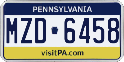 PA license plate MZD6458