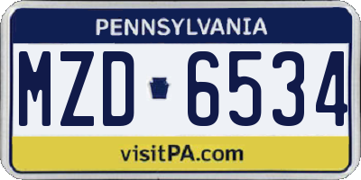 PA license plate MZD6534