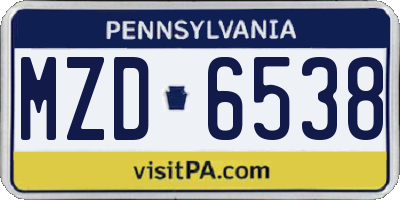 PA license plate MZD6538