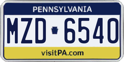 PA license plate MZD6540