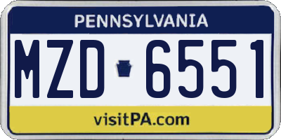 PA license plate MZD6551