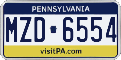 PA license plate MZD6554