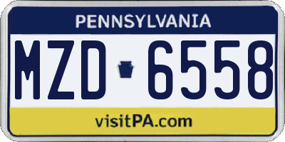 PA license plate MZD6558