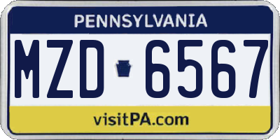PA license plate MZD6567