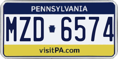 PA license plate MZD6574