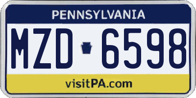 PA license plate MZD6598