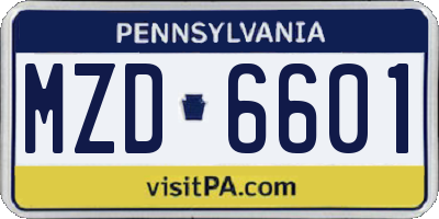 PA license plate MZD6601