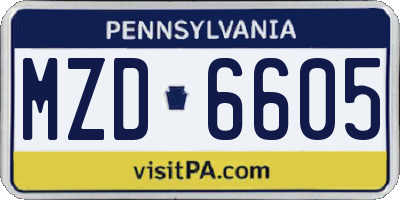PA license plate MZD6605