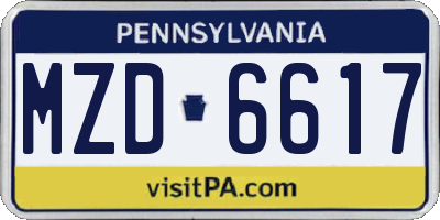 PA license plate MZD6617
