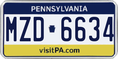 PA license plate MZD6634