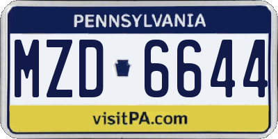 PA license plate MZD6644