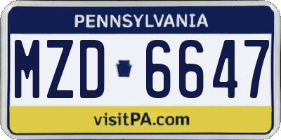 PA license plate MZD6647