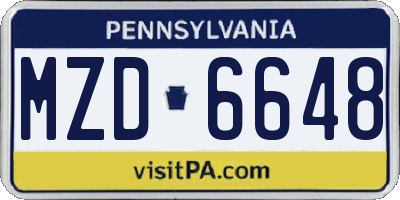 PA license plate MZD6648