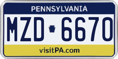 PA license plate MZD6670