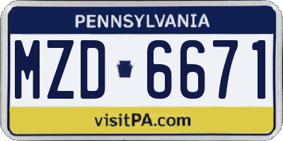 PA license plate MZD6671