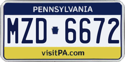 PA license plate MZD6672
