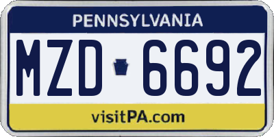 PA license plate MZD6692