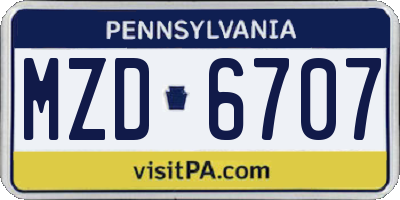 PA license plate MZD6707