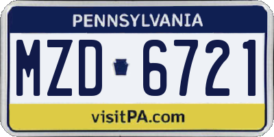 PA license plate MZD6721