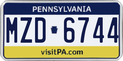 PA license plate MZD6744