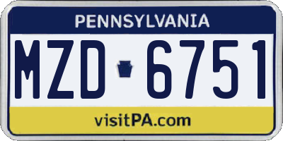 PA license plate MZD6751