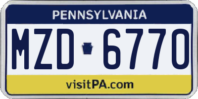 PA license plate MZD6770