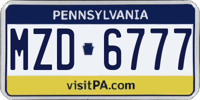 PA license plate MZD6777