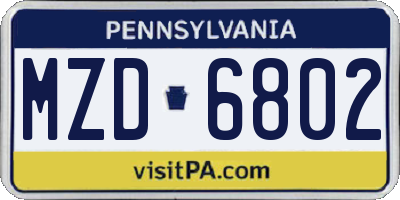 PA license plate MZD6802