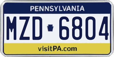 PA license plate MZD6804