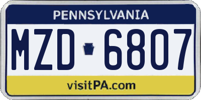 PA license plate MZD6807