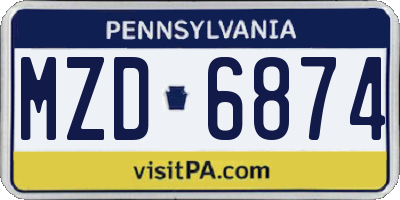 PA license plate MZD6874